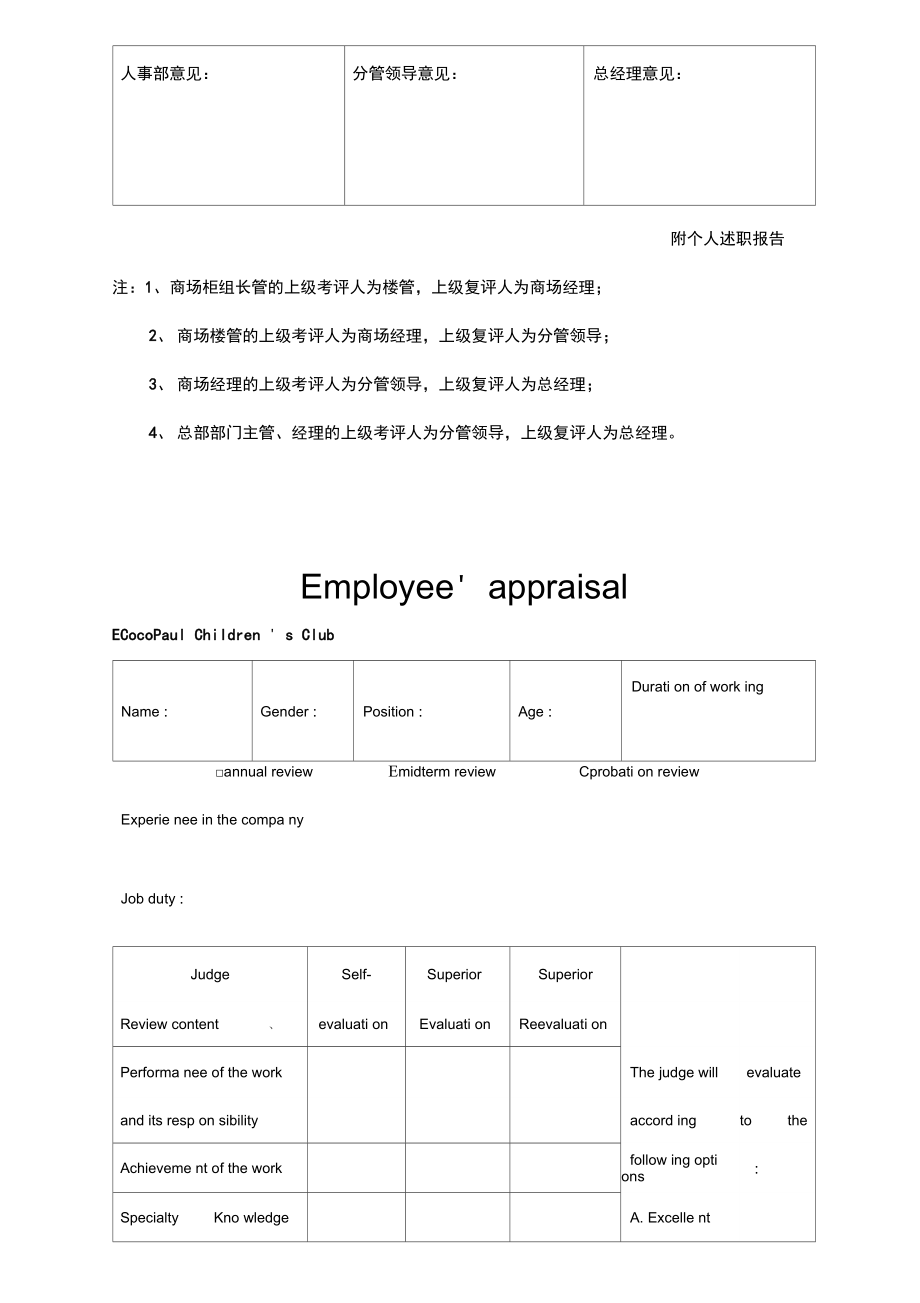 商场管理人员考评表.doc