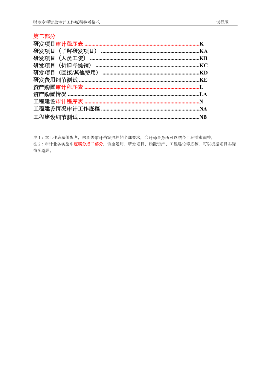 财政专项资金审计工作底稿.doc