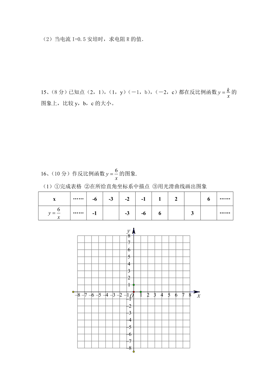 初三数学《反比例函数》单元测试题.doc