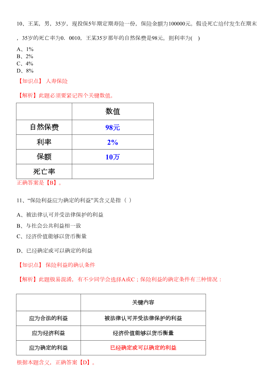 保险基础知识测试答案及解析10.doc