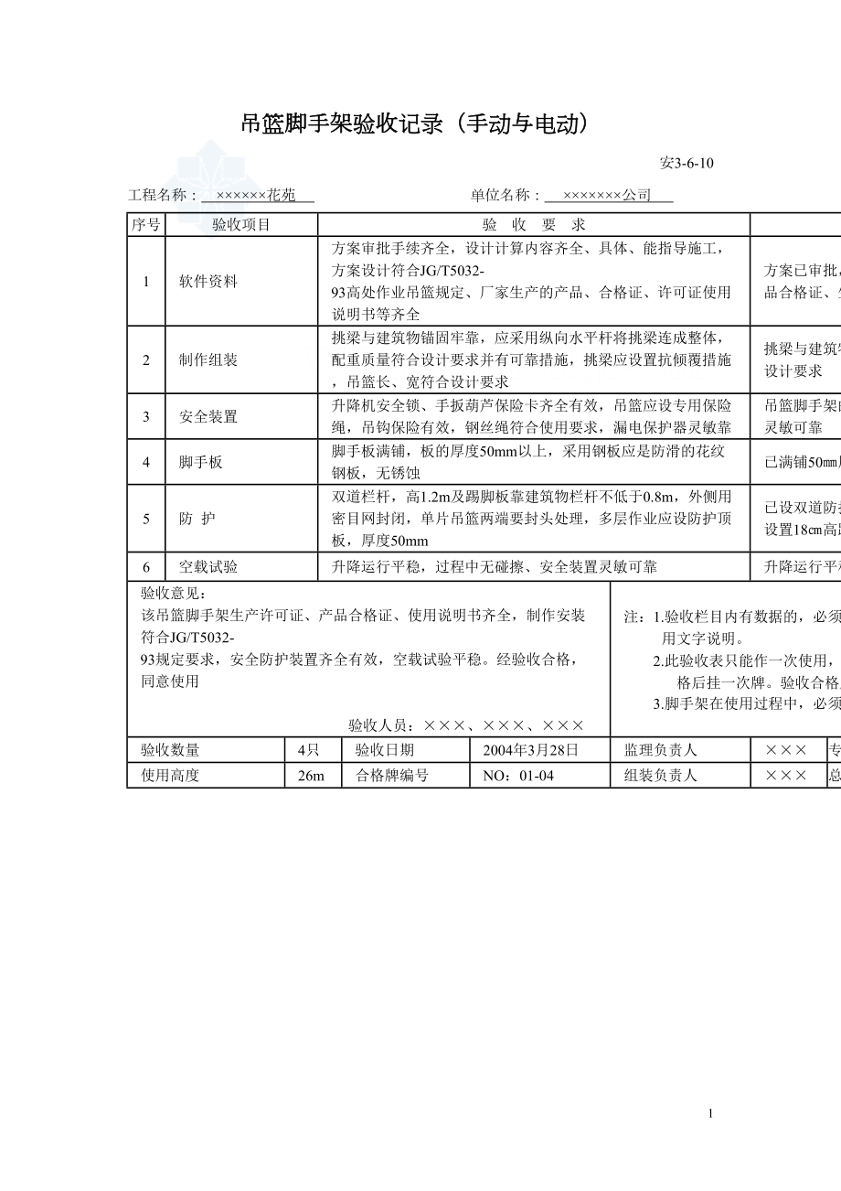 吊篮脚手架验收记录.doc