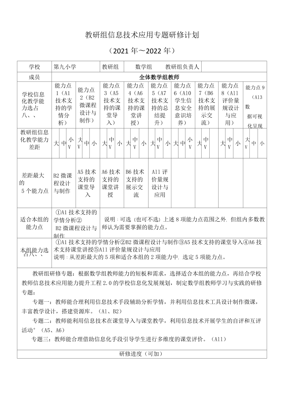 【计划】第九小学数学教研组信息技术应用专题研修计划.doc