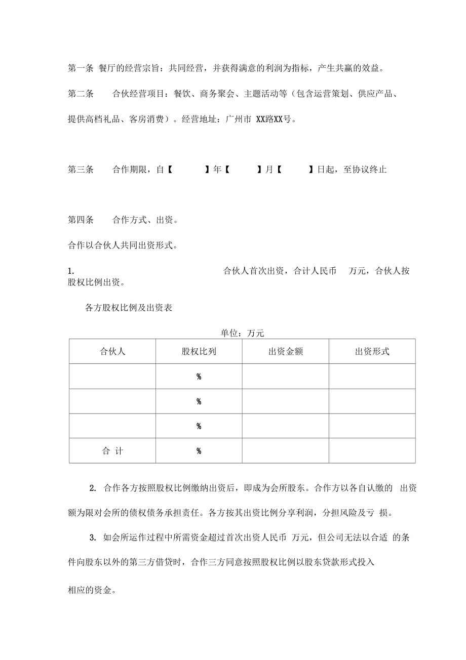 关于组建XX会所合作经营协议书.doc