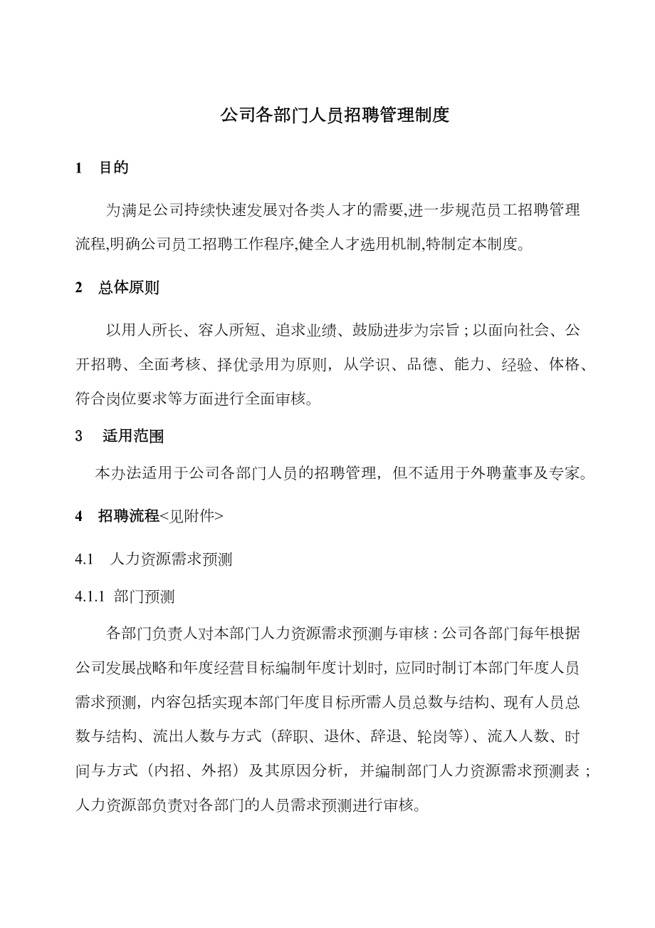 公司各部门人员招聘管理制度.doc