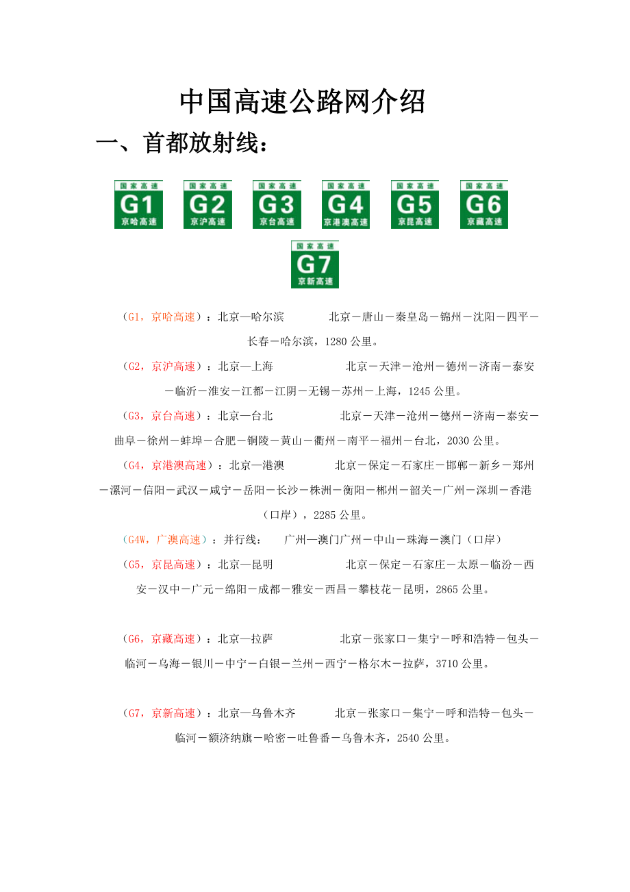 中国高速公路网介绍.doc