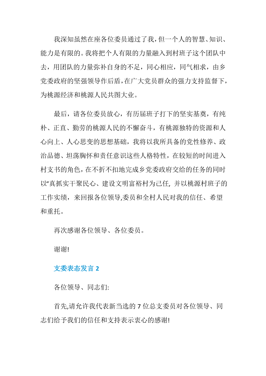 关于支委表态发言.doc