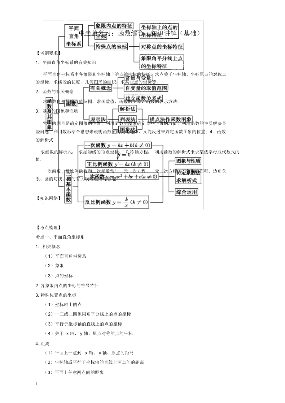 【精编】北师大初中数学中考总复习函数综合知识讲解(基础).doc