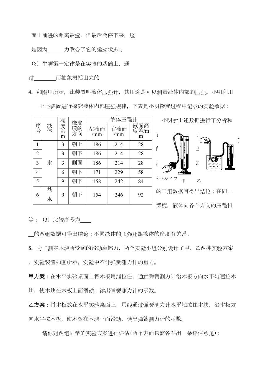 初二下册物理实验题.doc