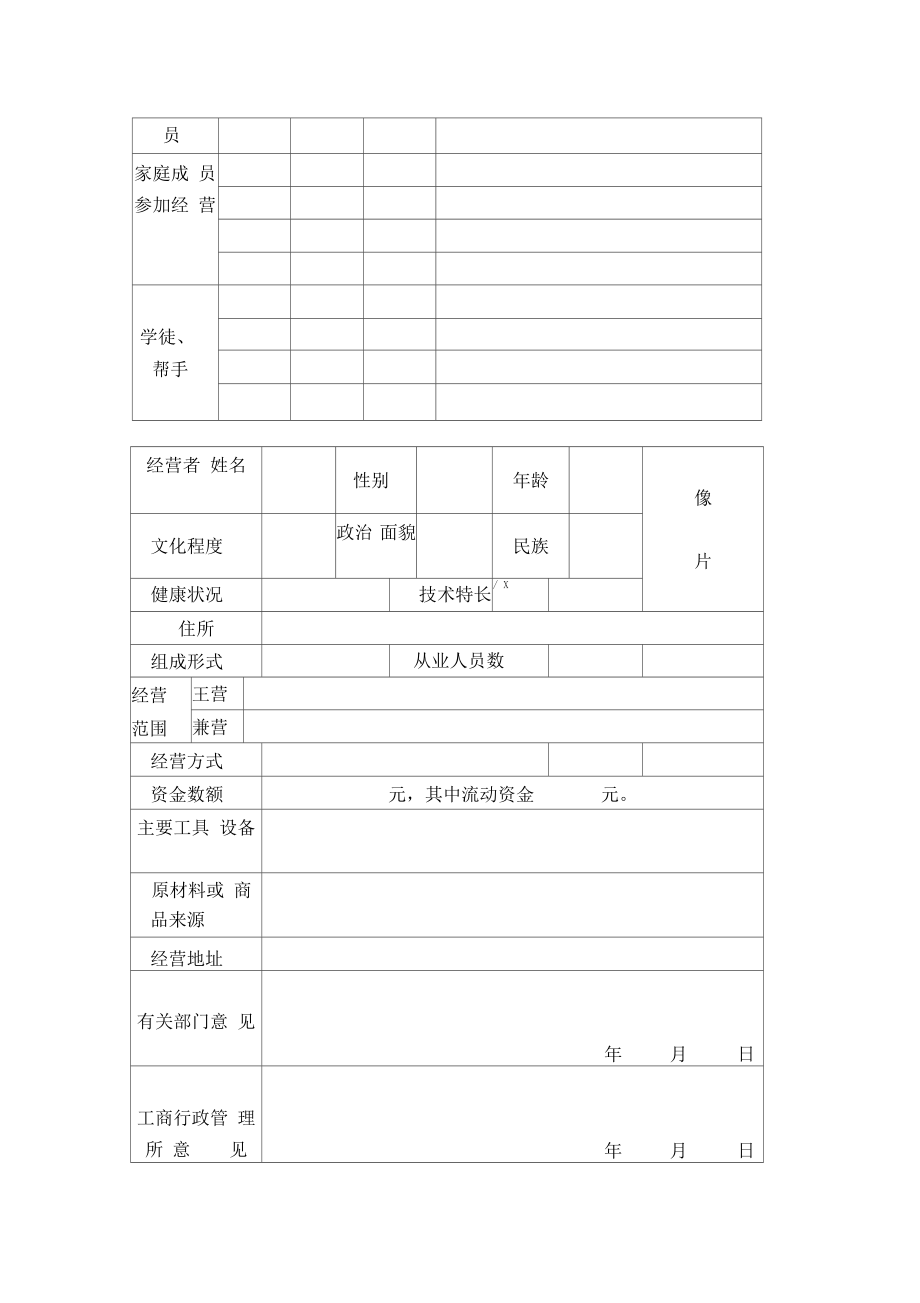 个体工商户申请开业登记表(一).doc