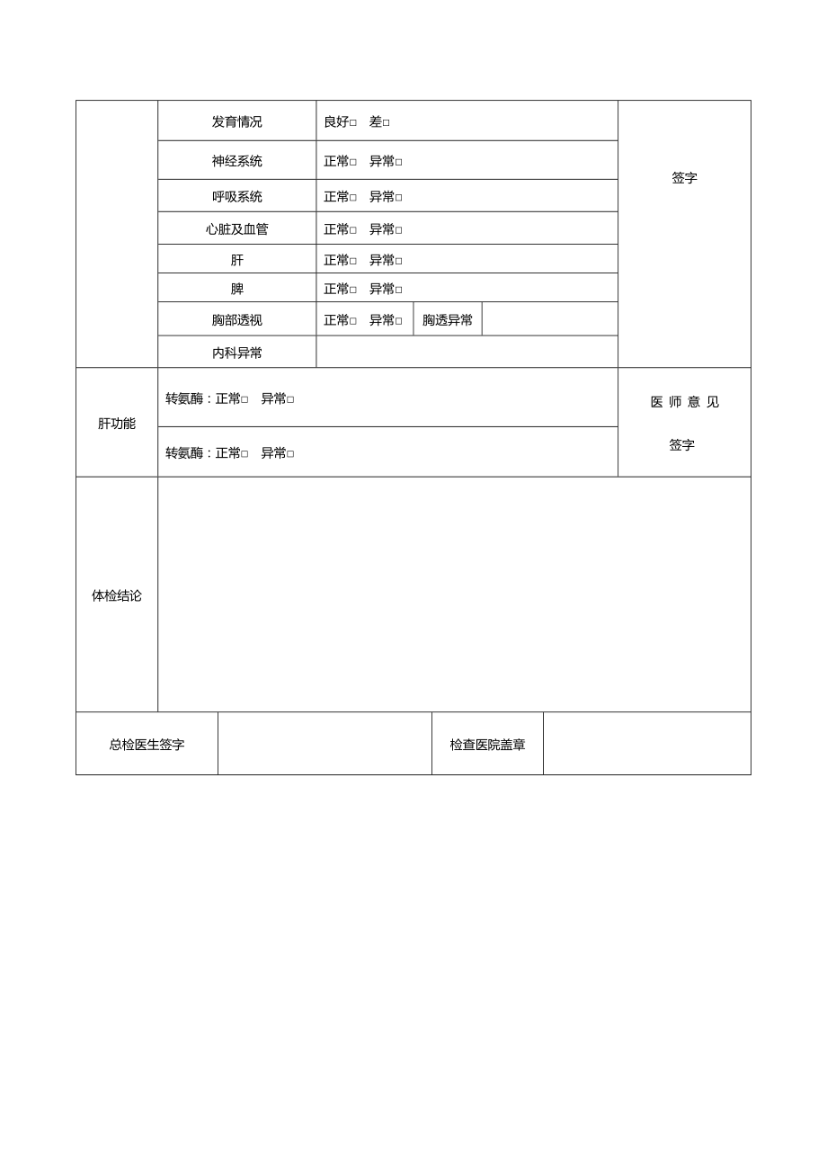 医院标准体检表.doc