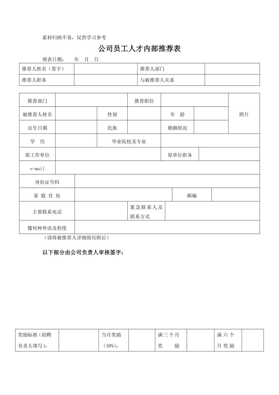 公司员工人才内部推荐表分享.doc