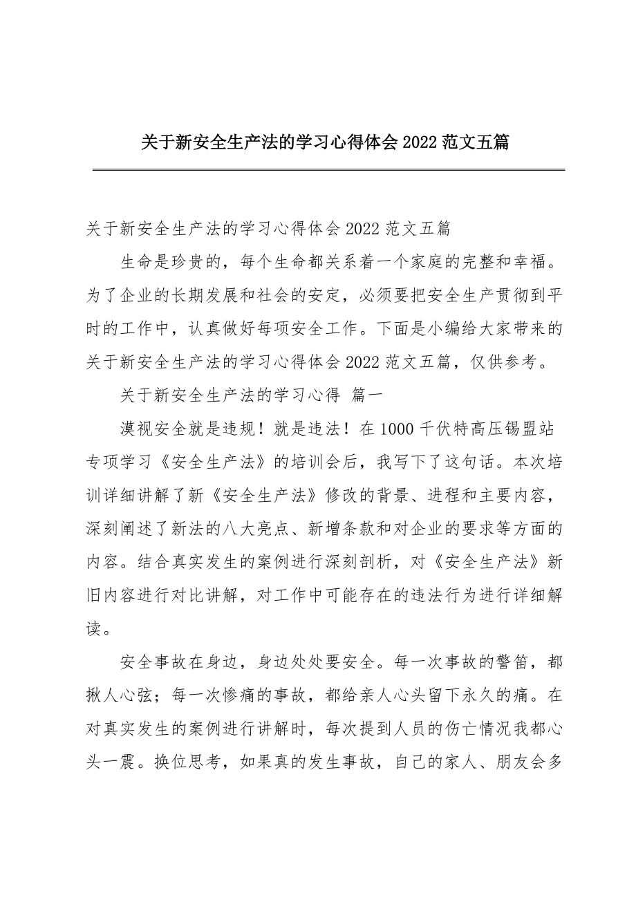 关于新安全生产法的学习心得体会2022范文五篇.doc