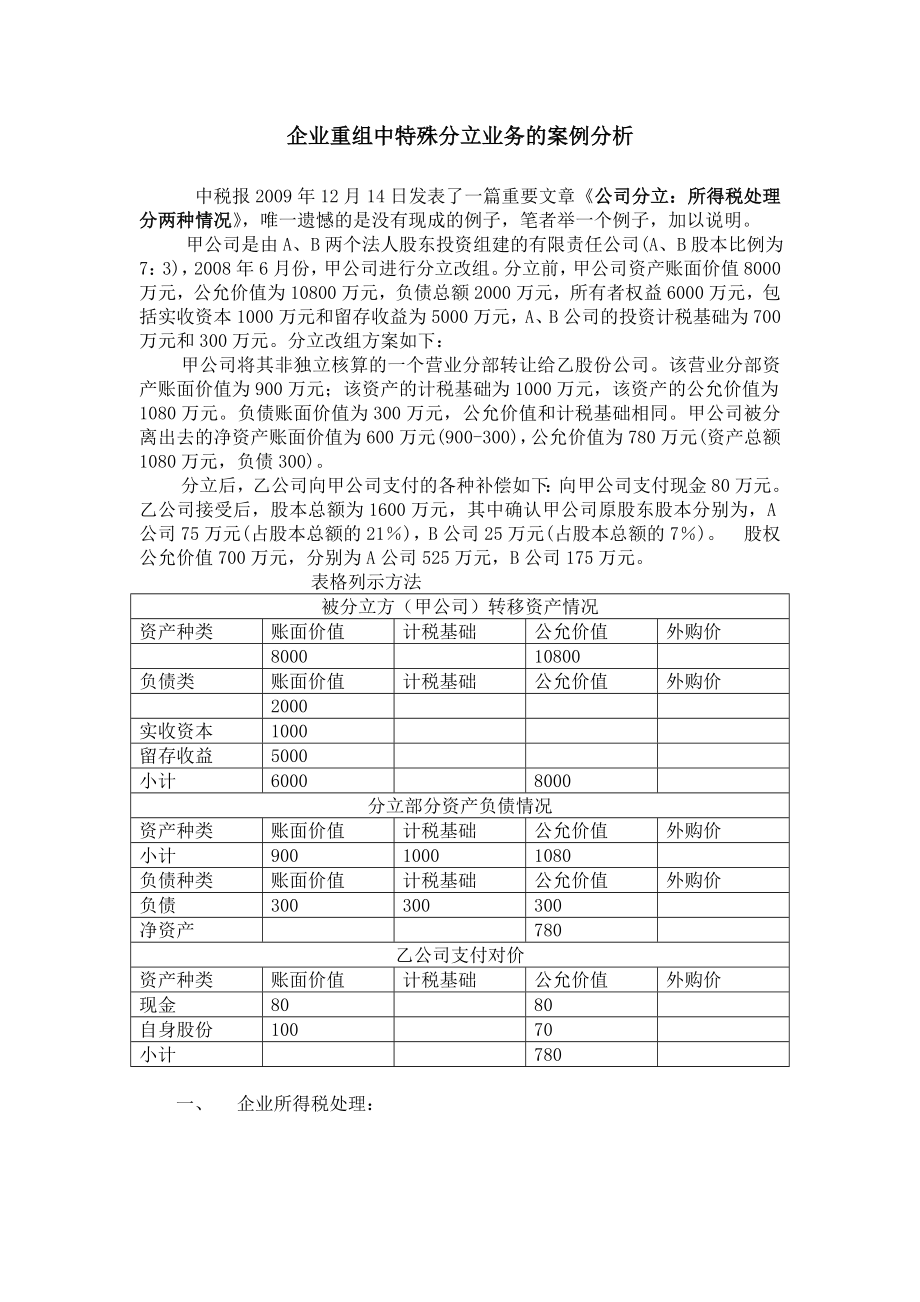 公司分立重组案例分析.doc