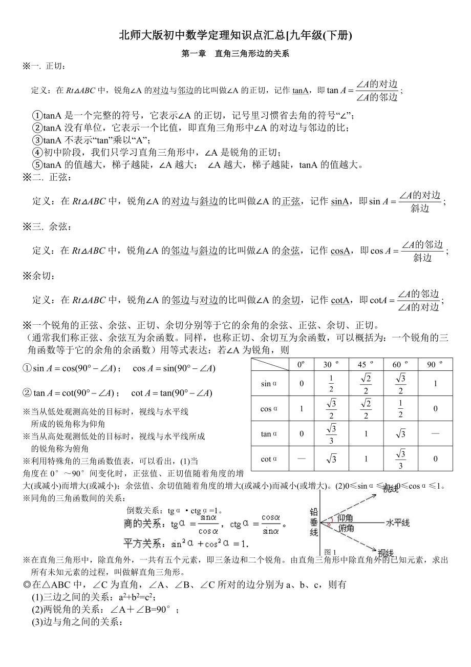 北师大版《数学》（九年级下册）知识点总结.doc