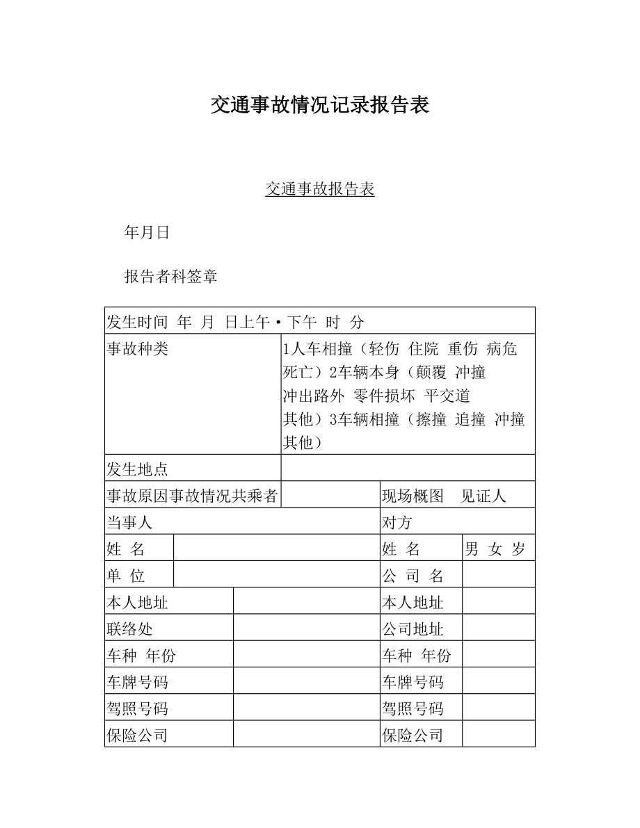 交通事故情况记录报告表.doc