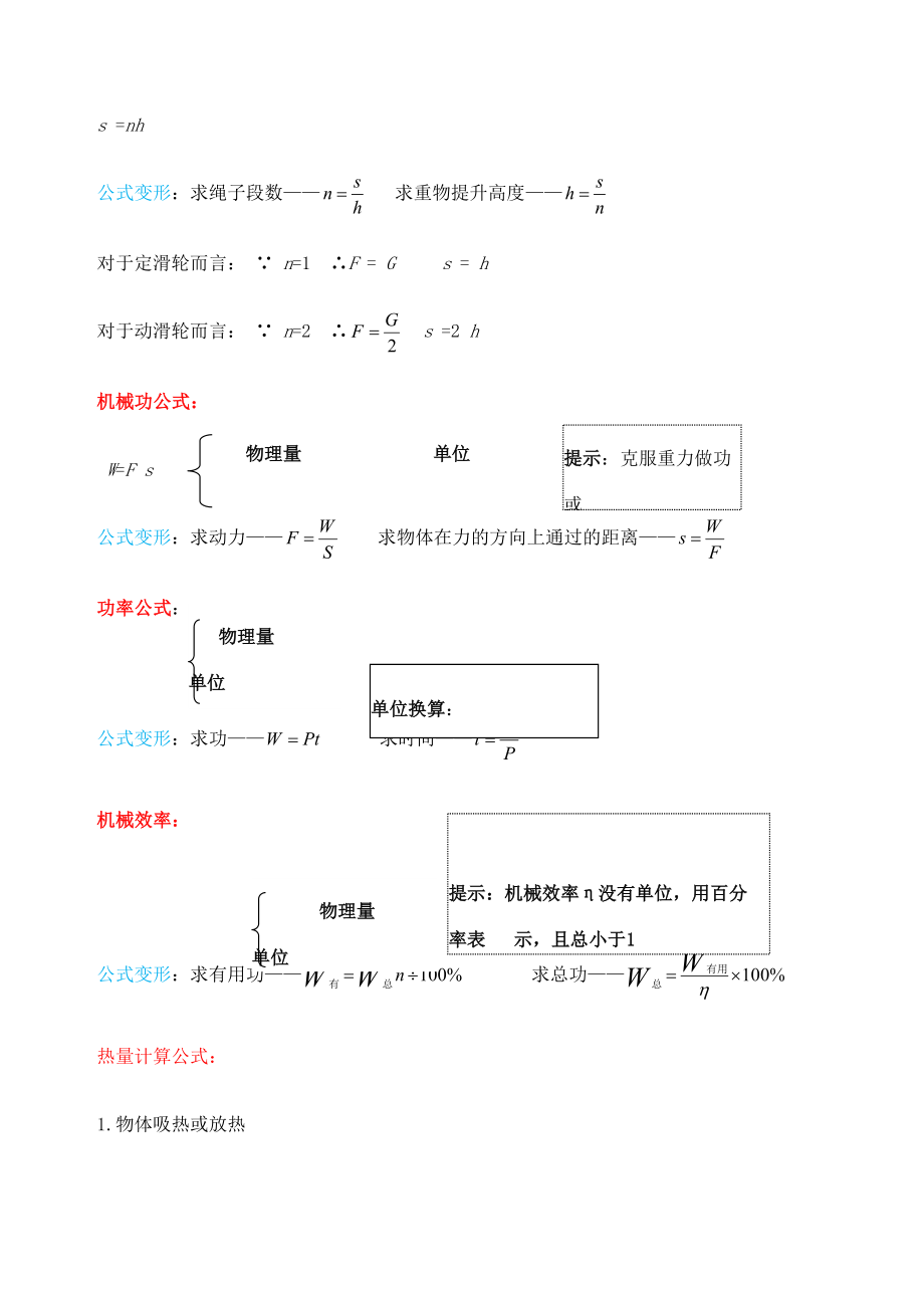 人教版初中物理公式大全—公式变形—精华.doc