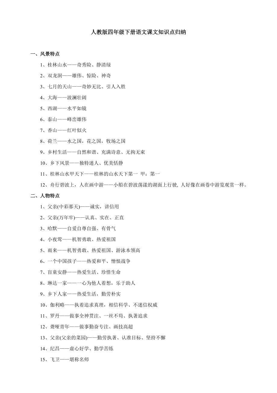 人教版四年级下册语文课文知识点归纳.doc