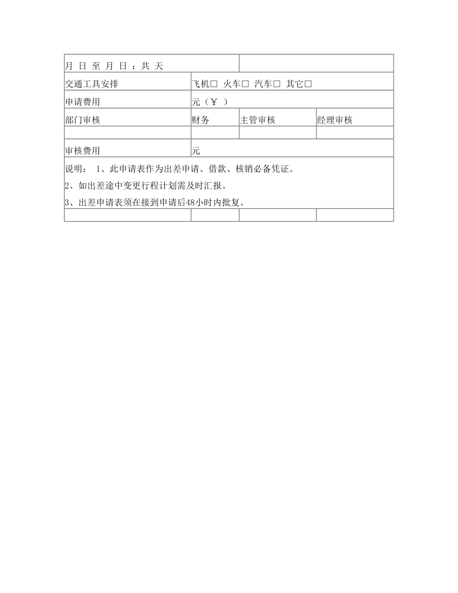 公司员工出差申请表2.doc