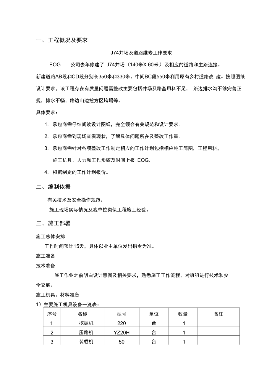 井场及公路维修方案.doc