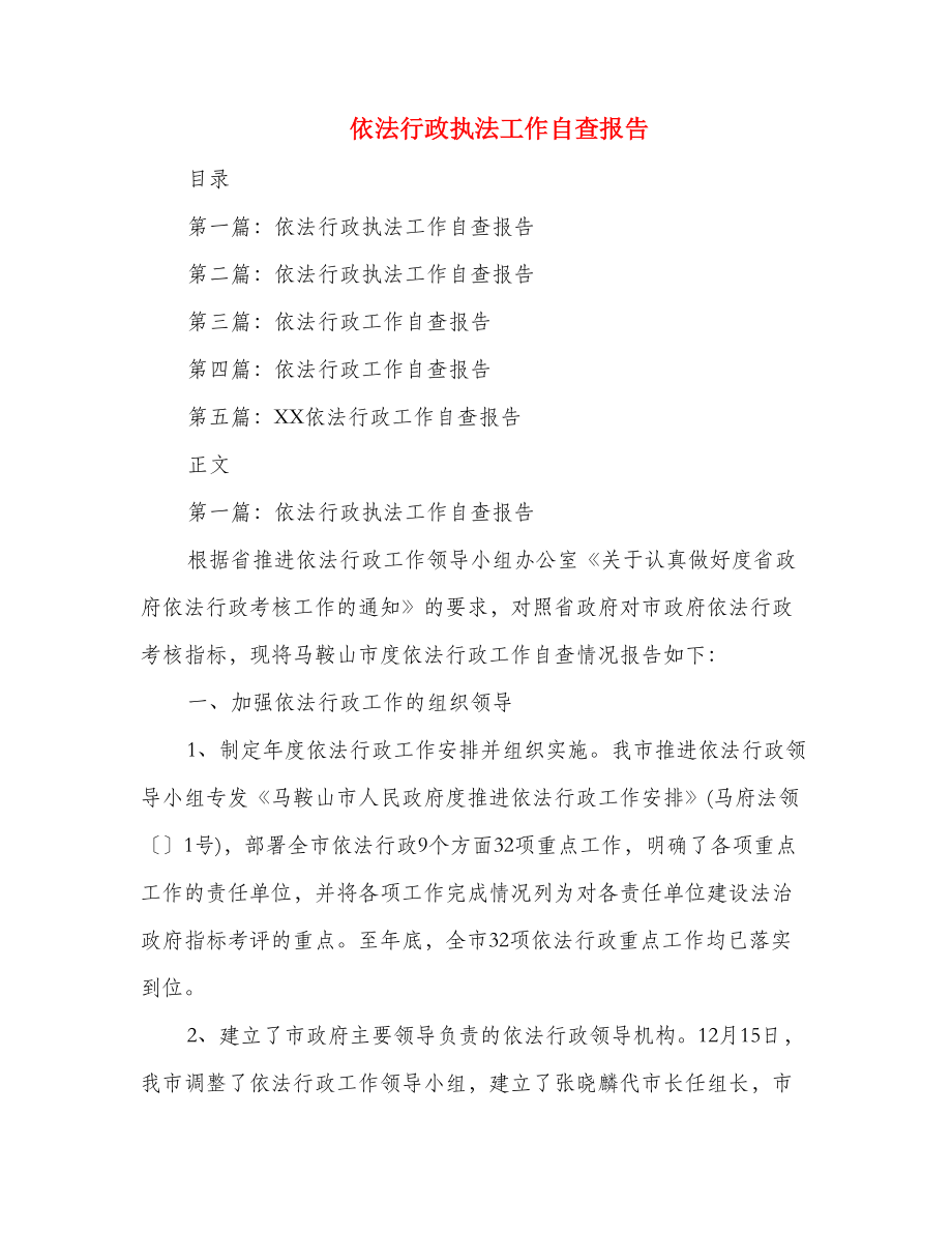 依法行政执法工作自查报告(精选多篇).doc