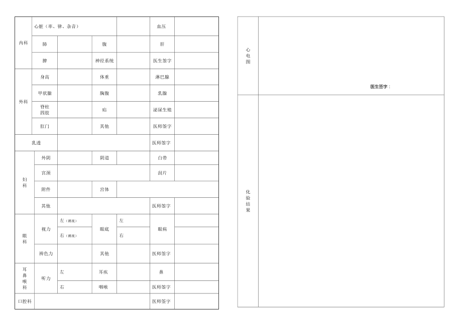 体检表三甲医院标准体检表模板3.doc