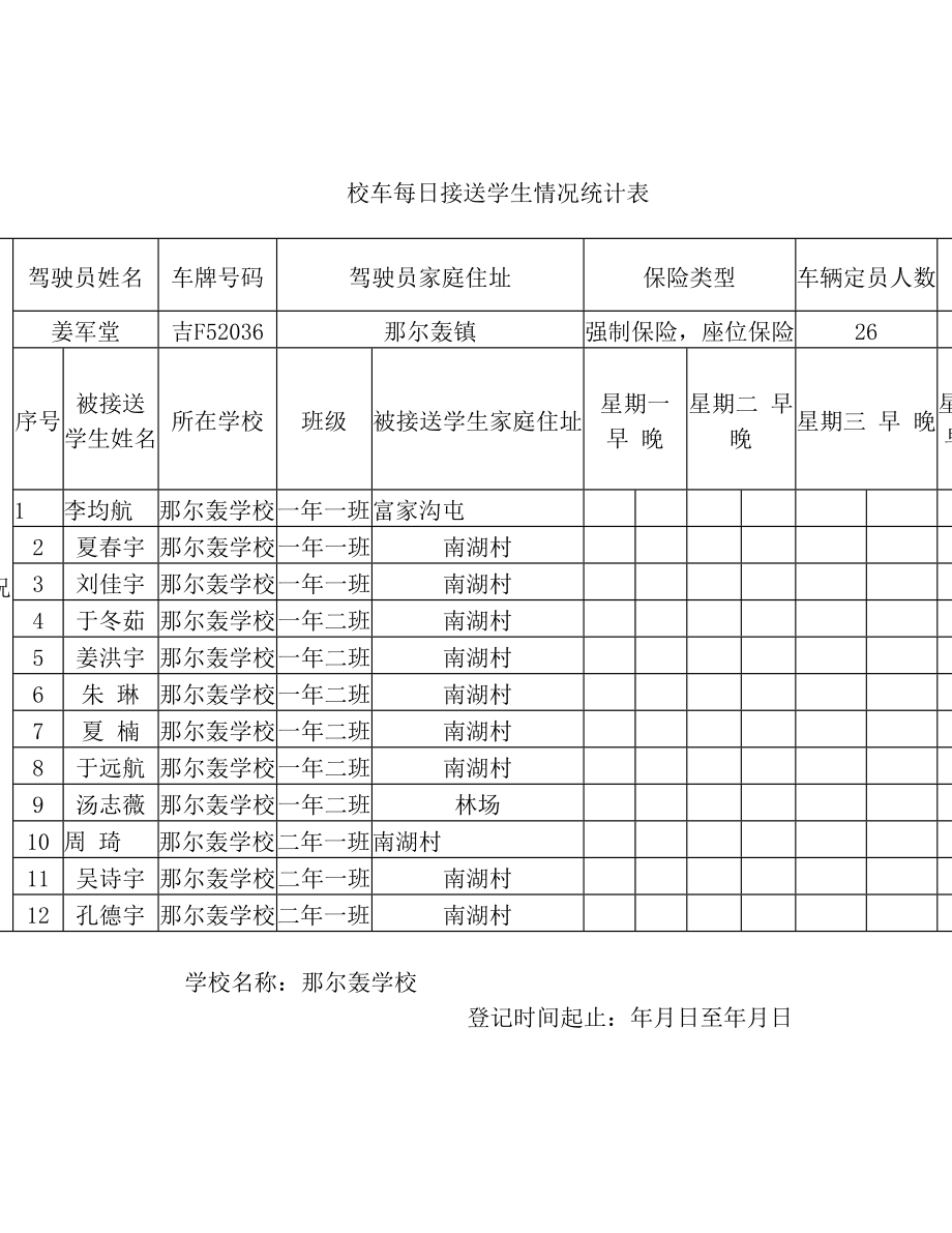 校车每日接送学生情况统计表.doc