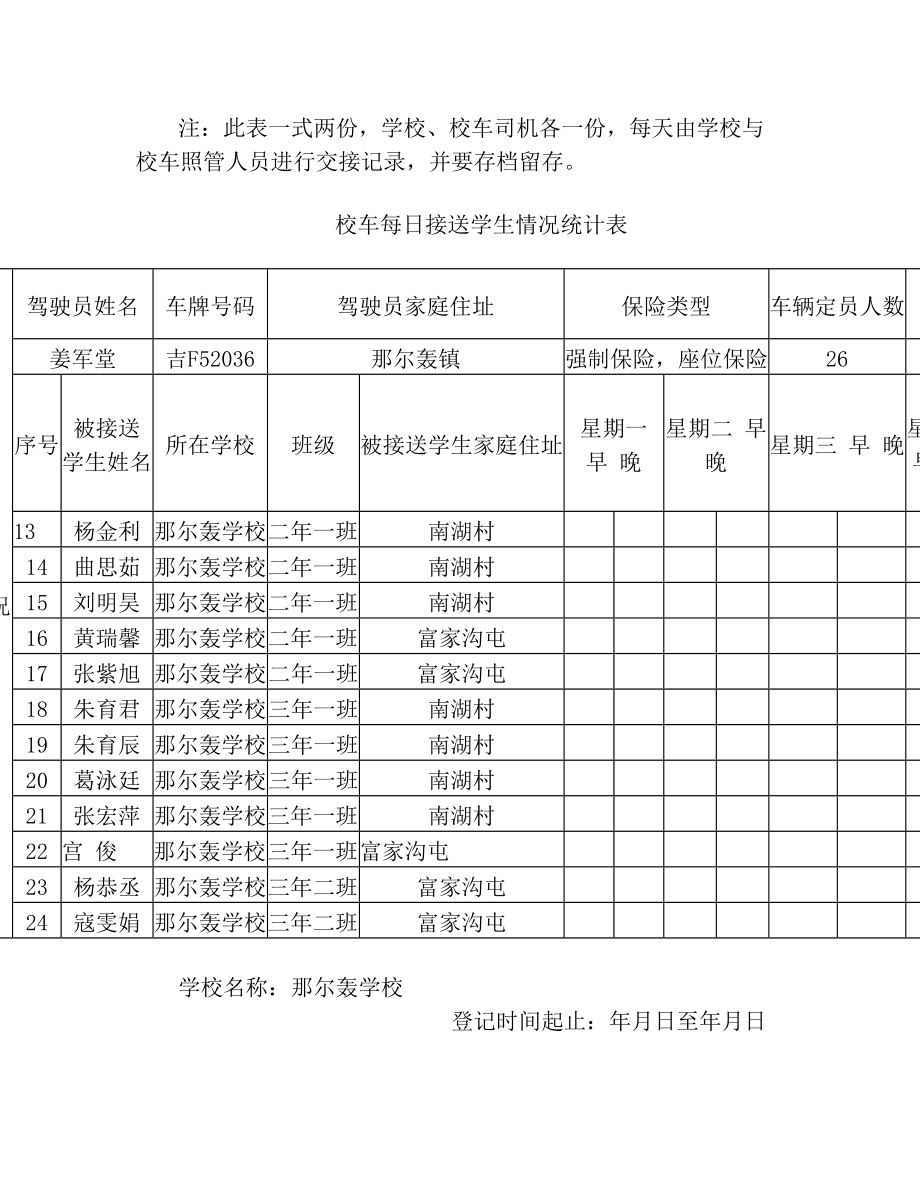 校车每日接送学生情况统计表.doc