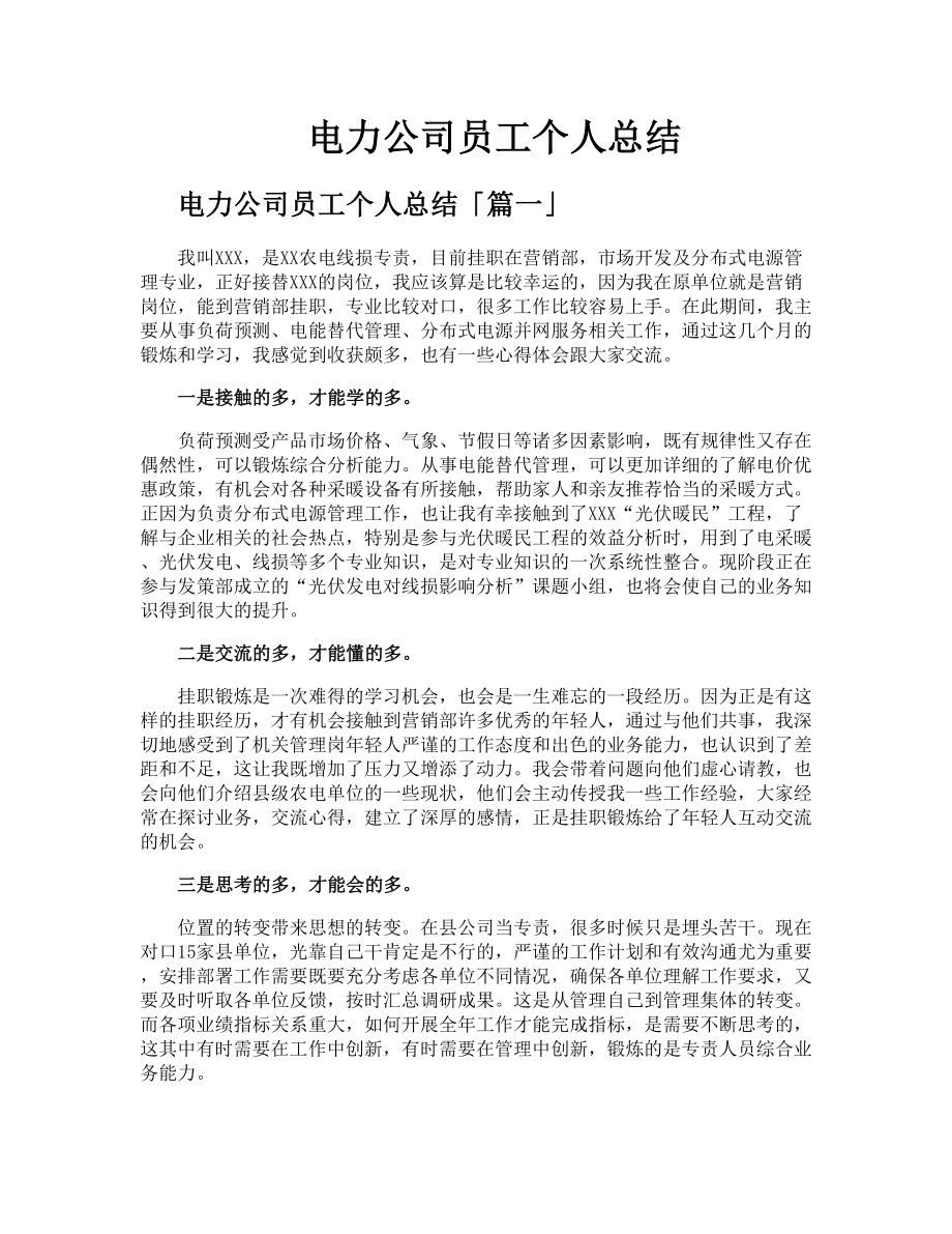 电力公司员工个人总结.doc