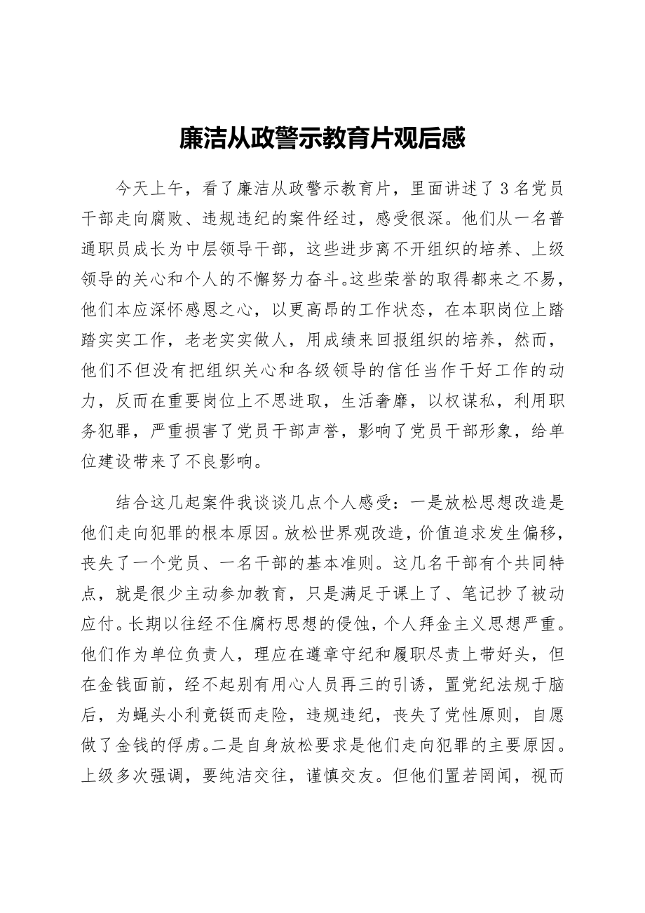 廉洁从政警示教育片观后感.doc