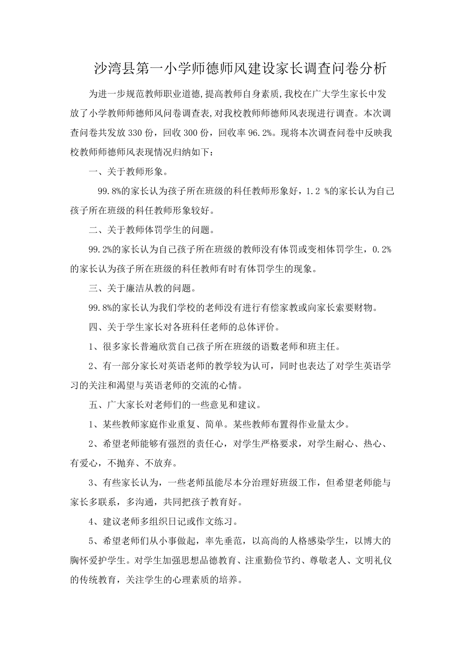 师德师风建设家长问卷调查分析.doc