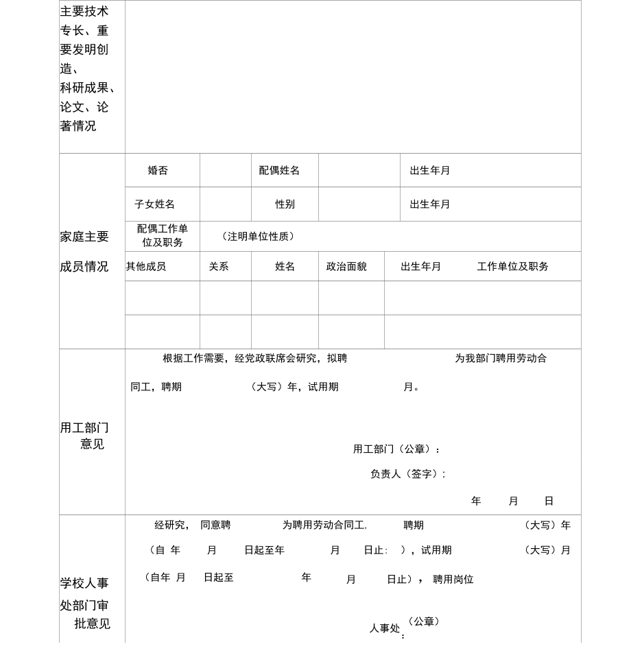 聘用劳动合同工用工审批表.doc