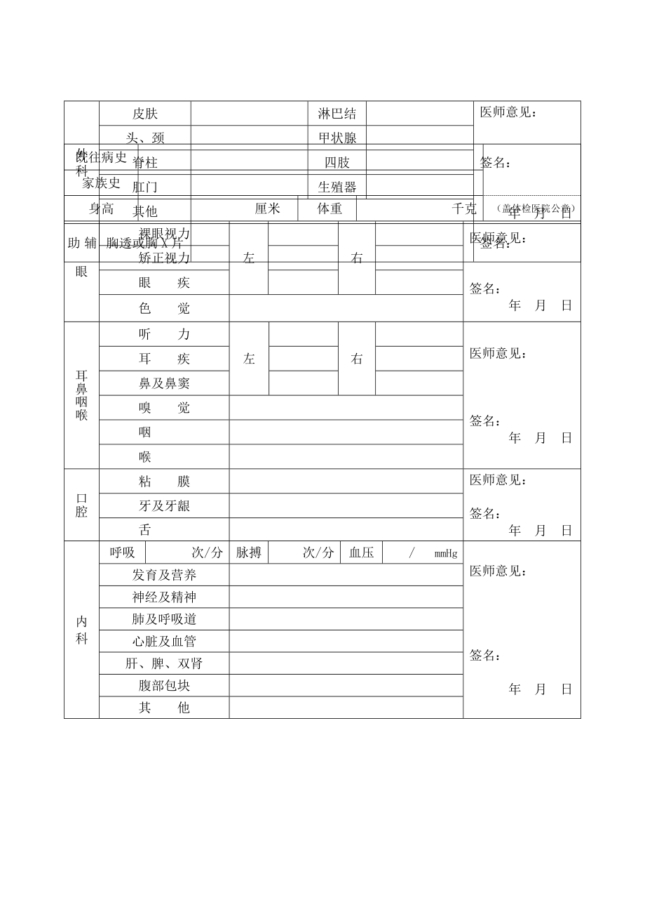 护士执业注册健康体检表Word版.doc