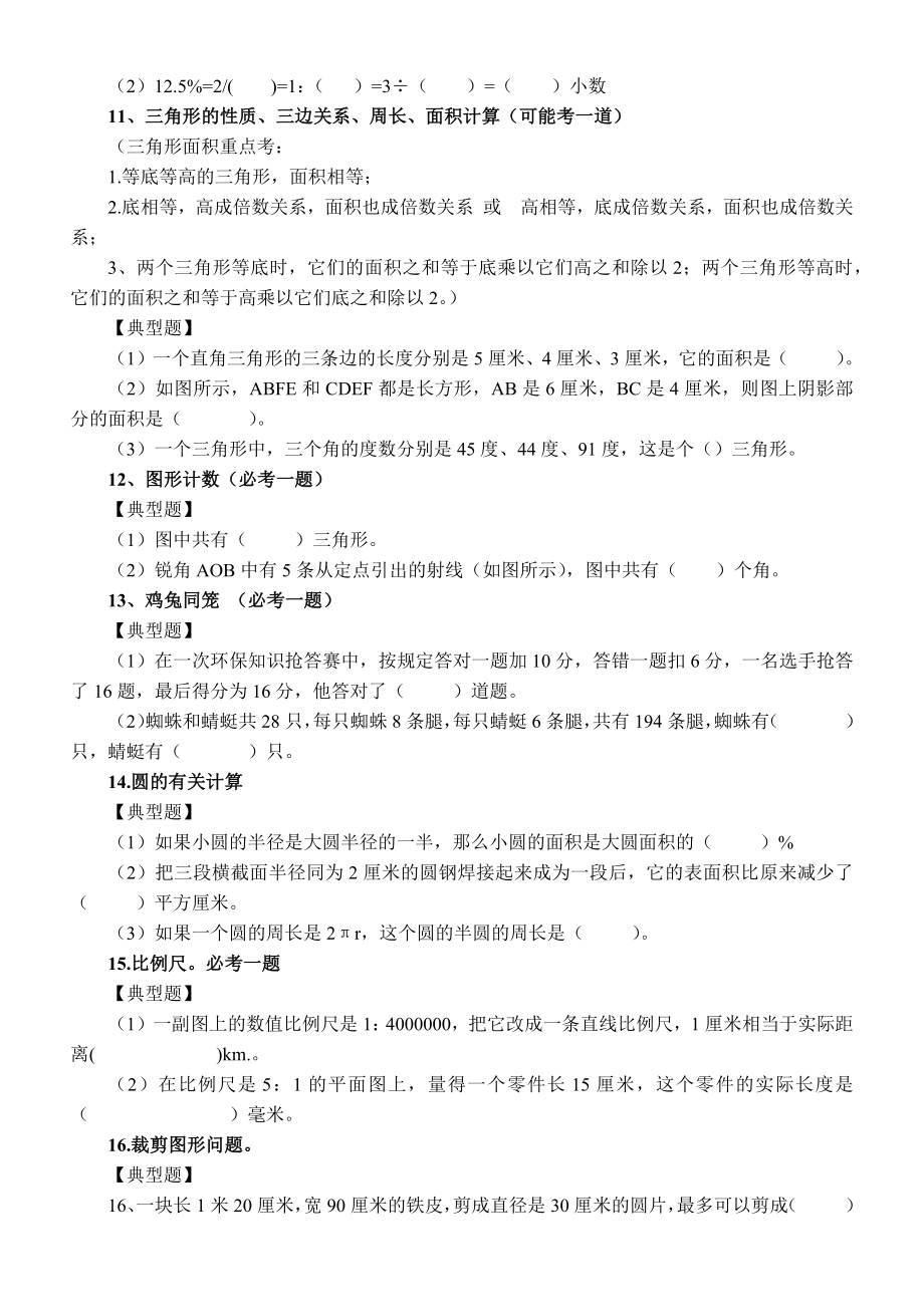 小学数学小升初必考题和易考题精编汇总（直接打印每生一份练习）.doc