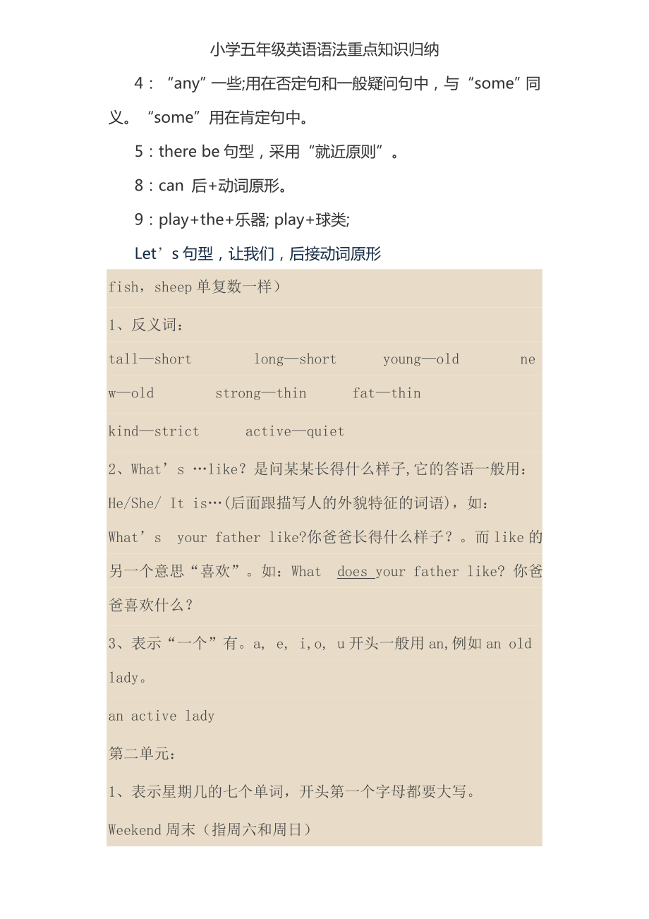 小学五年级英语语法重点知识归纳.doc