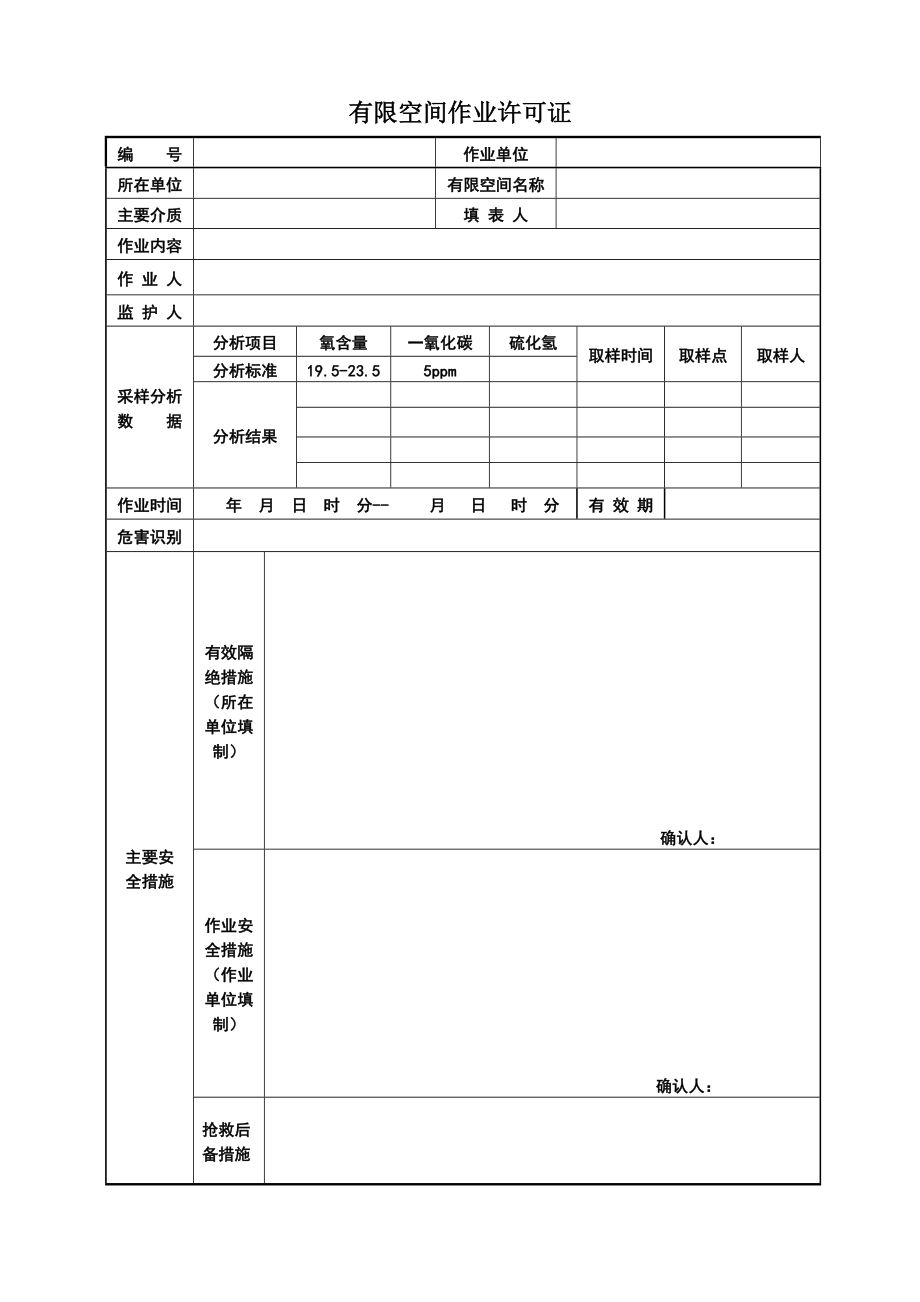 有限空间作业许可证2.doc