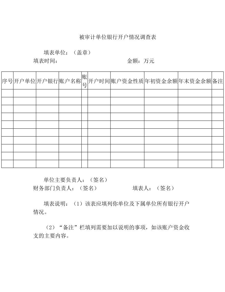 被审计单位银行开户情况调查表.doc