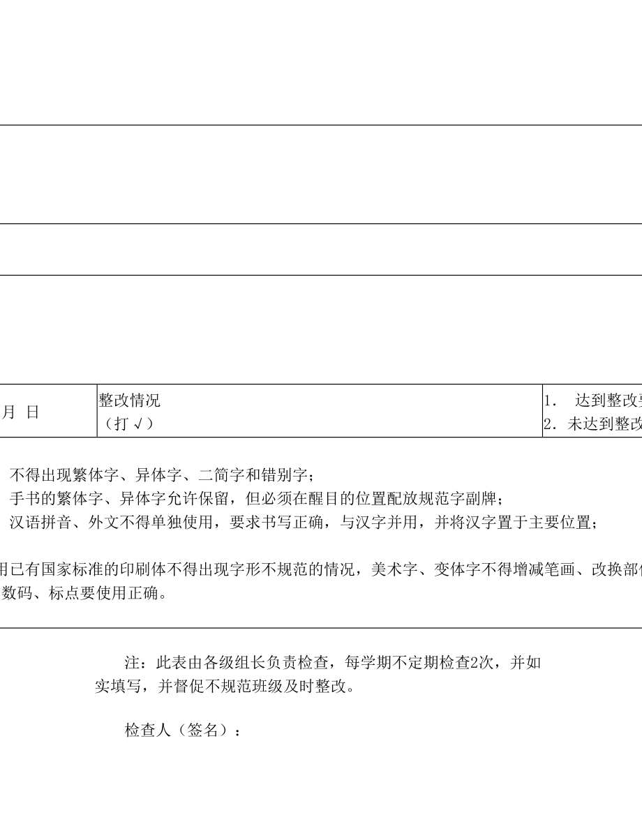 落实语言文字工作检查制度各项记录表.doc