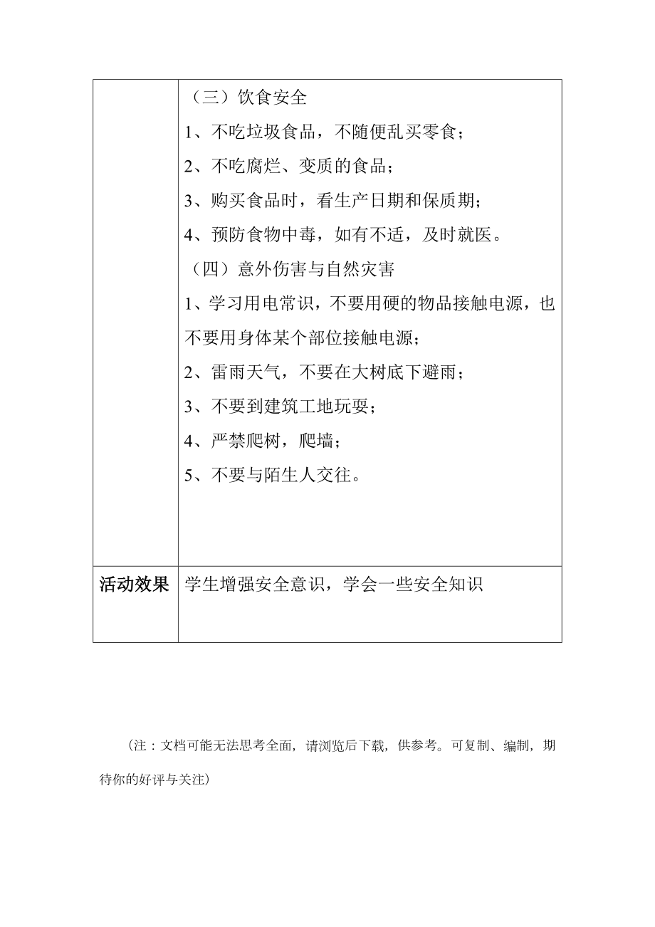 安全教育主题班会记录表.doc