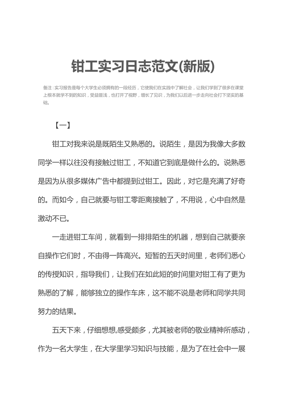 钳工实习日志范文(新版).doc