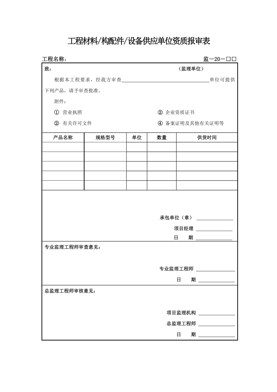 工程材料供应单位资质报审表.doc