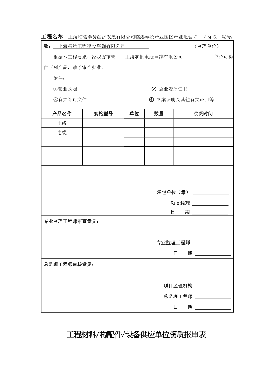 工程材料供应单位资质报审表.doc