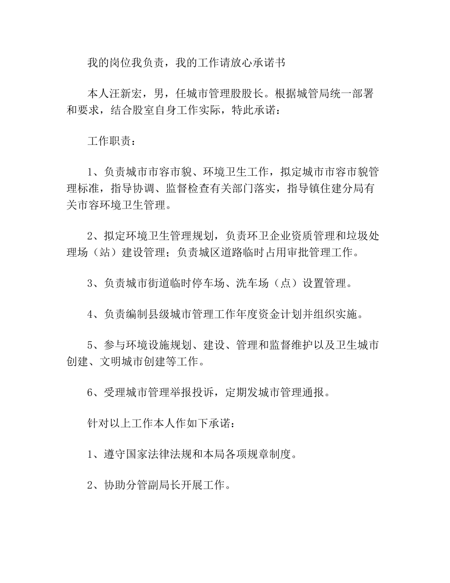 我的岗位我负责我的岗位我负责我的工作请放心承诺书(汪新宏).doc