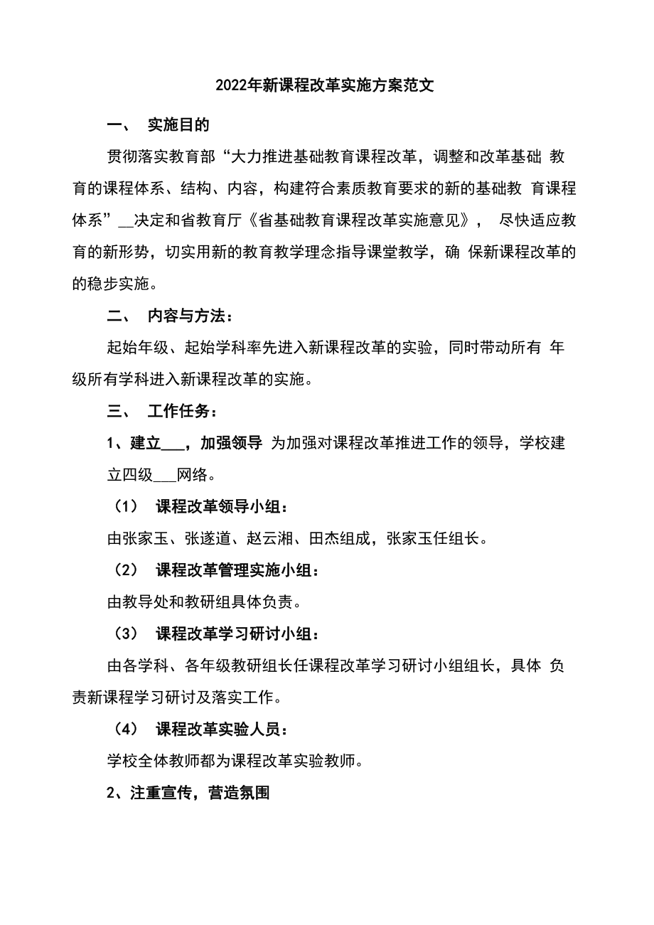 2022年新课程改革实施方案范文.doc