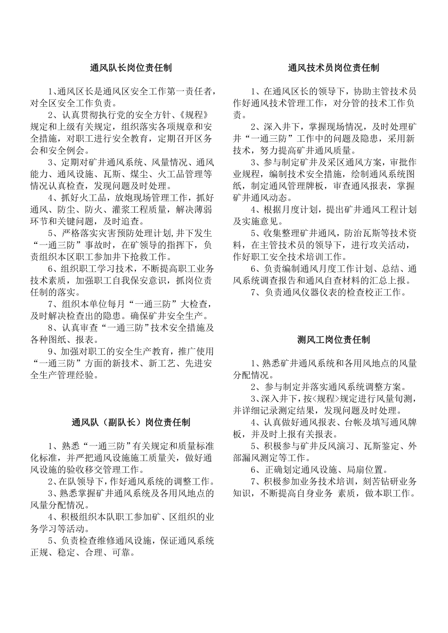 “一通三防”各工种岗位责任制汇编.doc