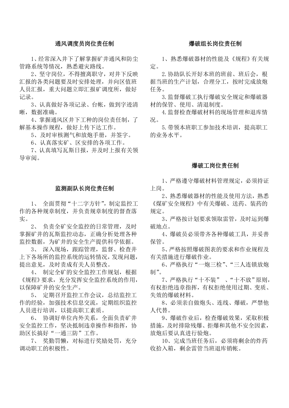 “一通三防”各工种岗位责任制汇编.doc