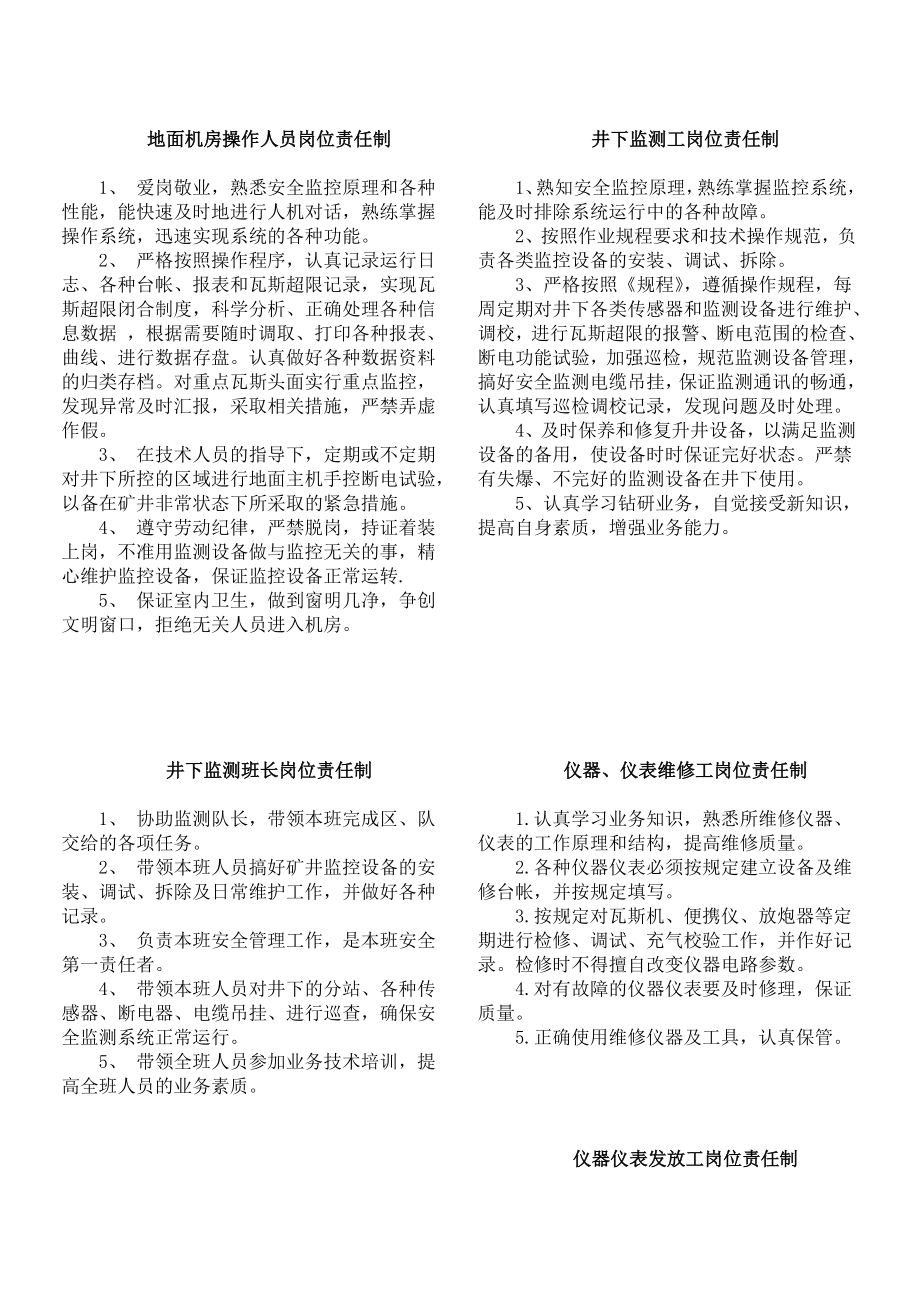 “一通三防”各工种岗位责任制汇编.doc