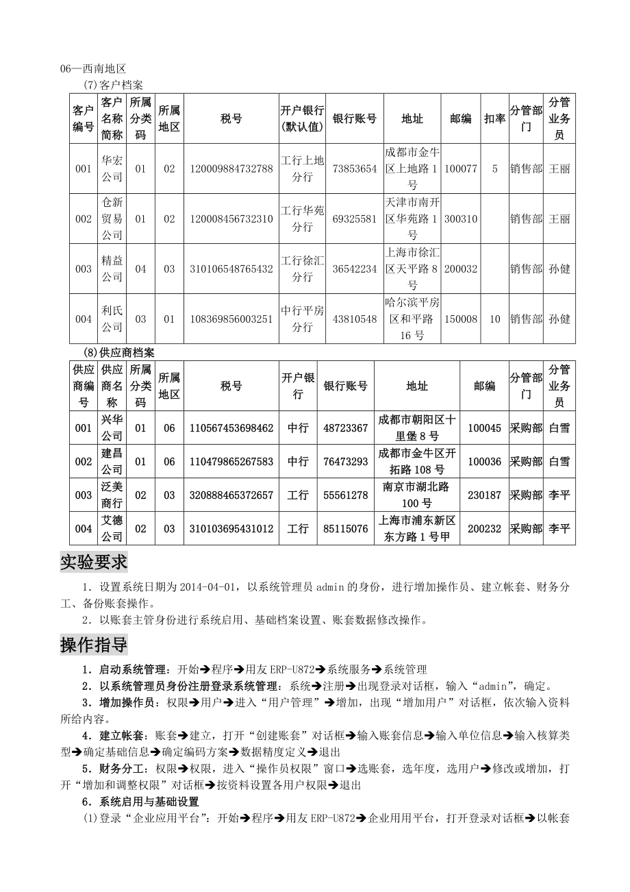 原版用友ERP872教学练习精编版.doc