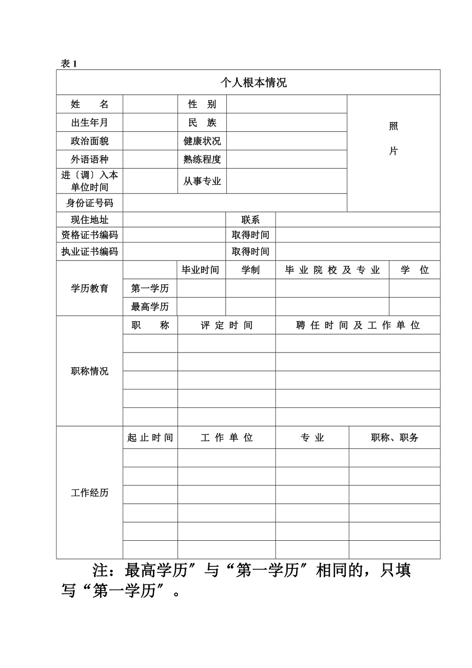 卫生专业人员技术档案表格.doc