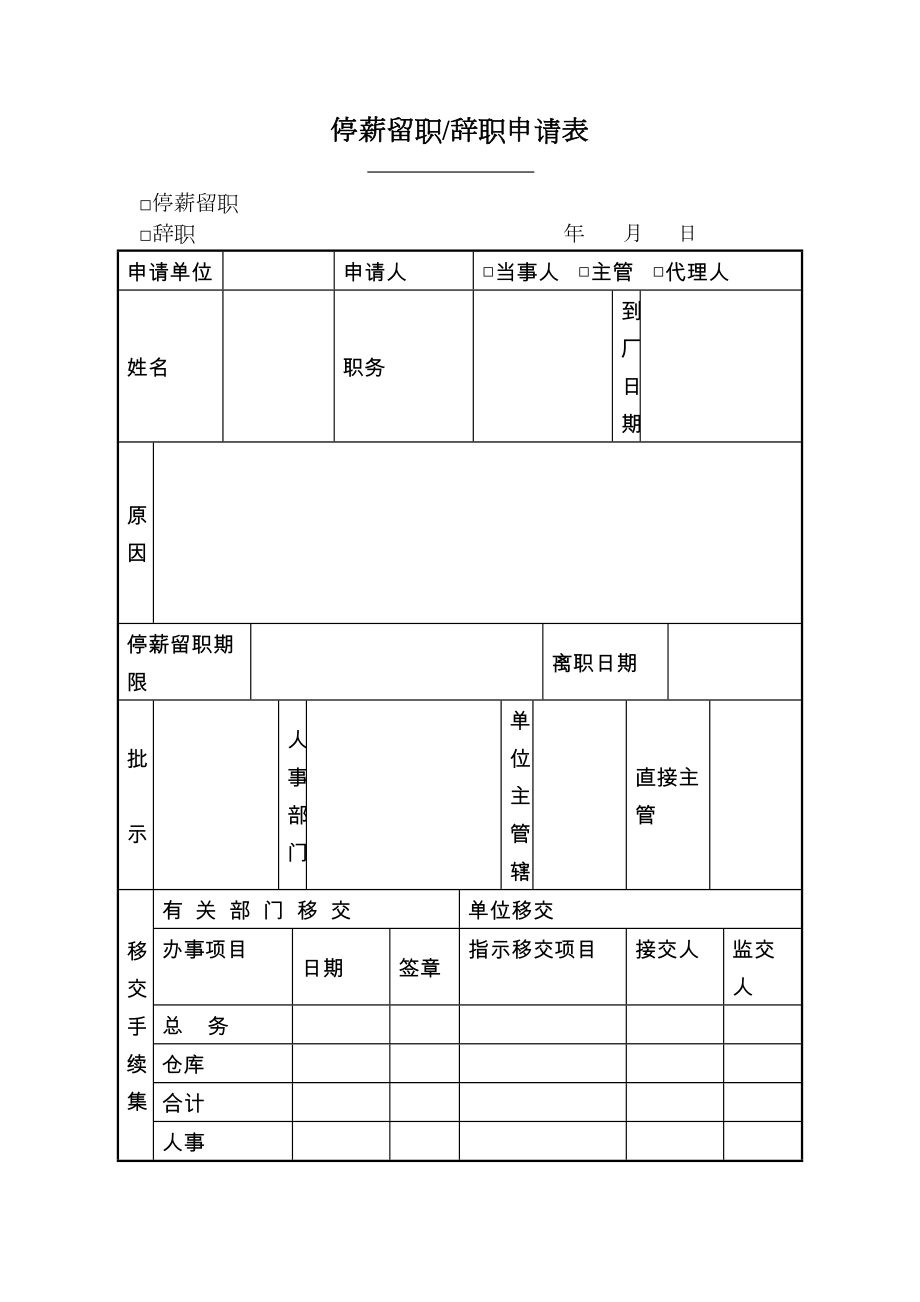 停薪留职辞职申请表.doc