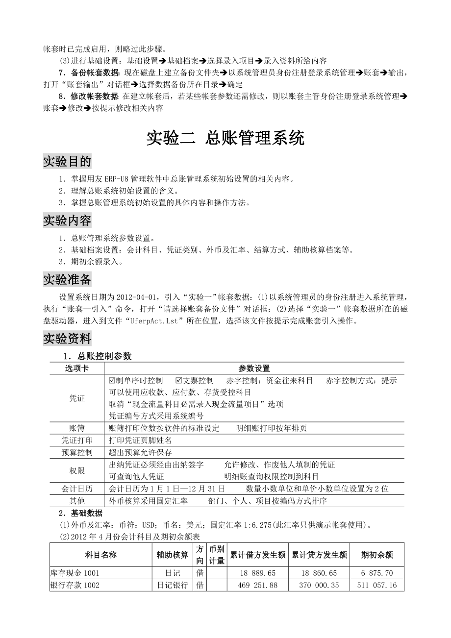 用友ERP872课堂演示实验(40页全套资料.doc